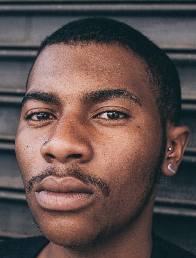Example of a buzz cut mustache disconnected goatee