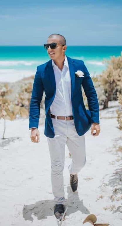 beige chinos wedding outfit