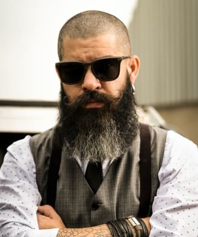 example of a shaved head with long beard