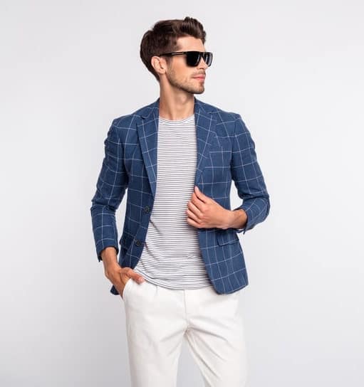 Blue blazer with tshirt and chinos