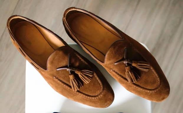 brown suede tassel loafers