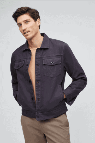 Bonobos chinos paired with dark denim jacket