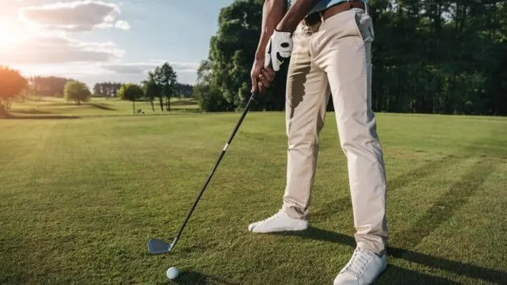 man playing golf in chinos ( )