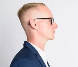 blond crew cut and glasses