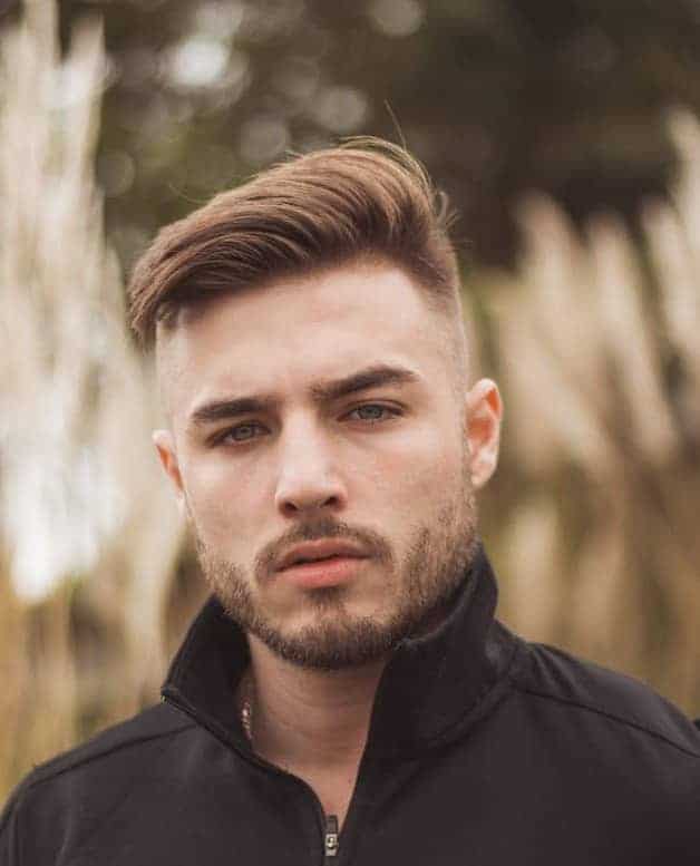 side swept quiff with a mid-fade