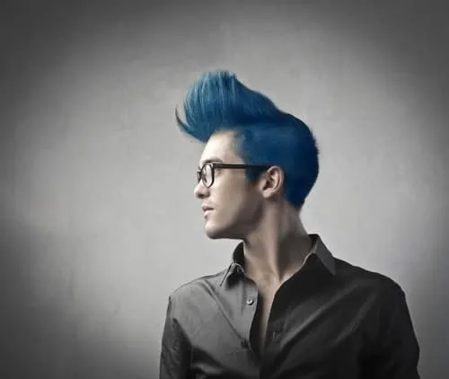 Example of a tall blue quiff