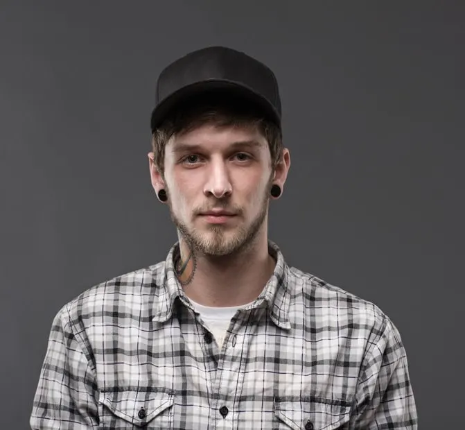 medium length hair with hat
