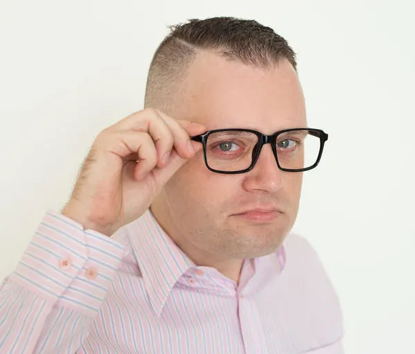 buzz cut paired with glasses