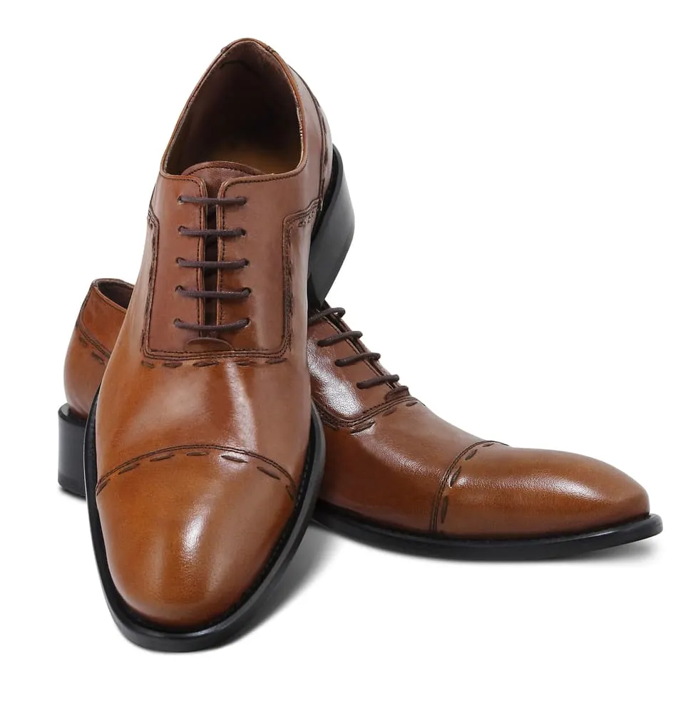 light brown cap toe Oxford shoes 