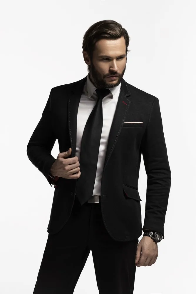 man in black suit with pocket square
