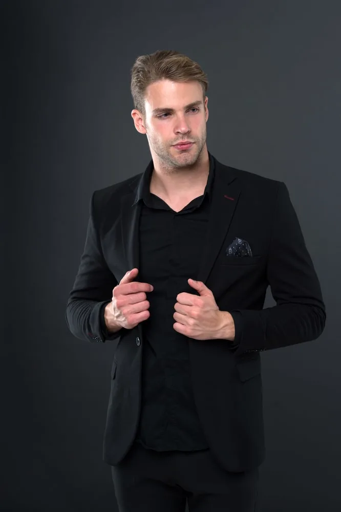 black shirt with black blazer