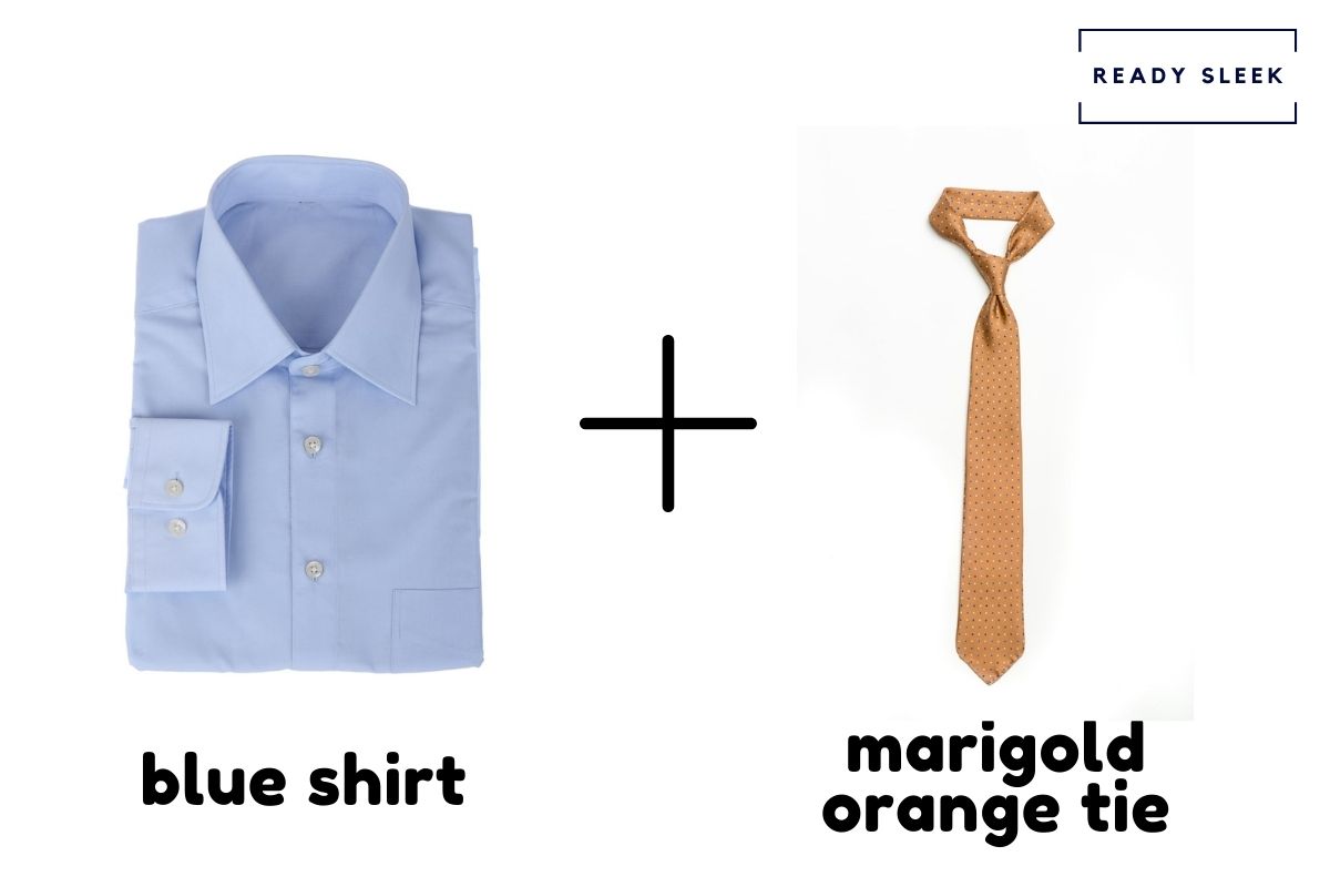 Blue Shirt With Marigold Orange Tie