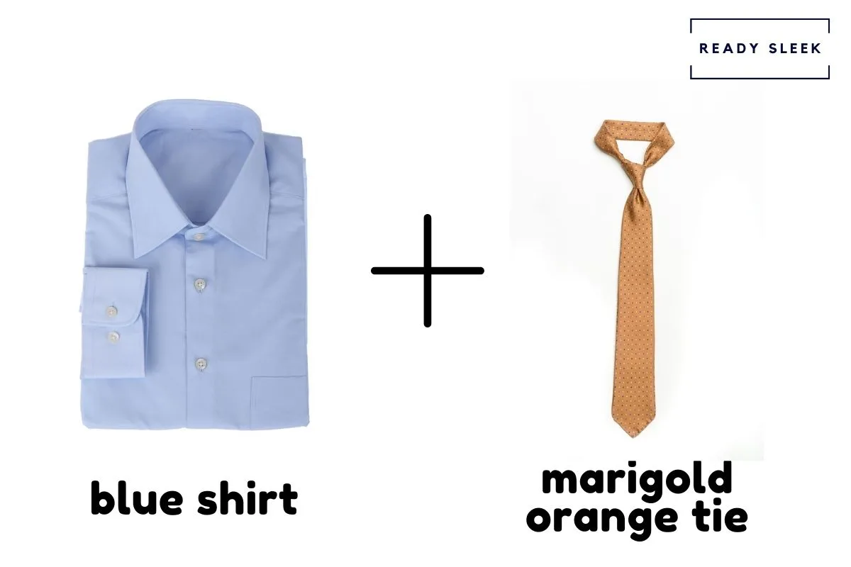 Blue Shirt With Marigold Orange Tie