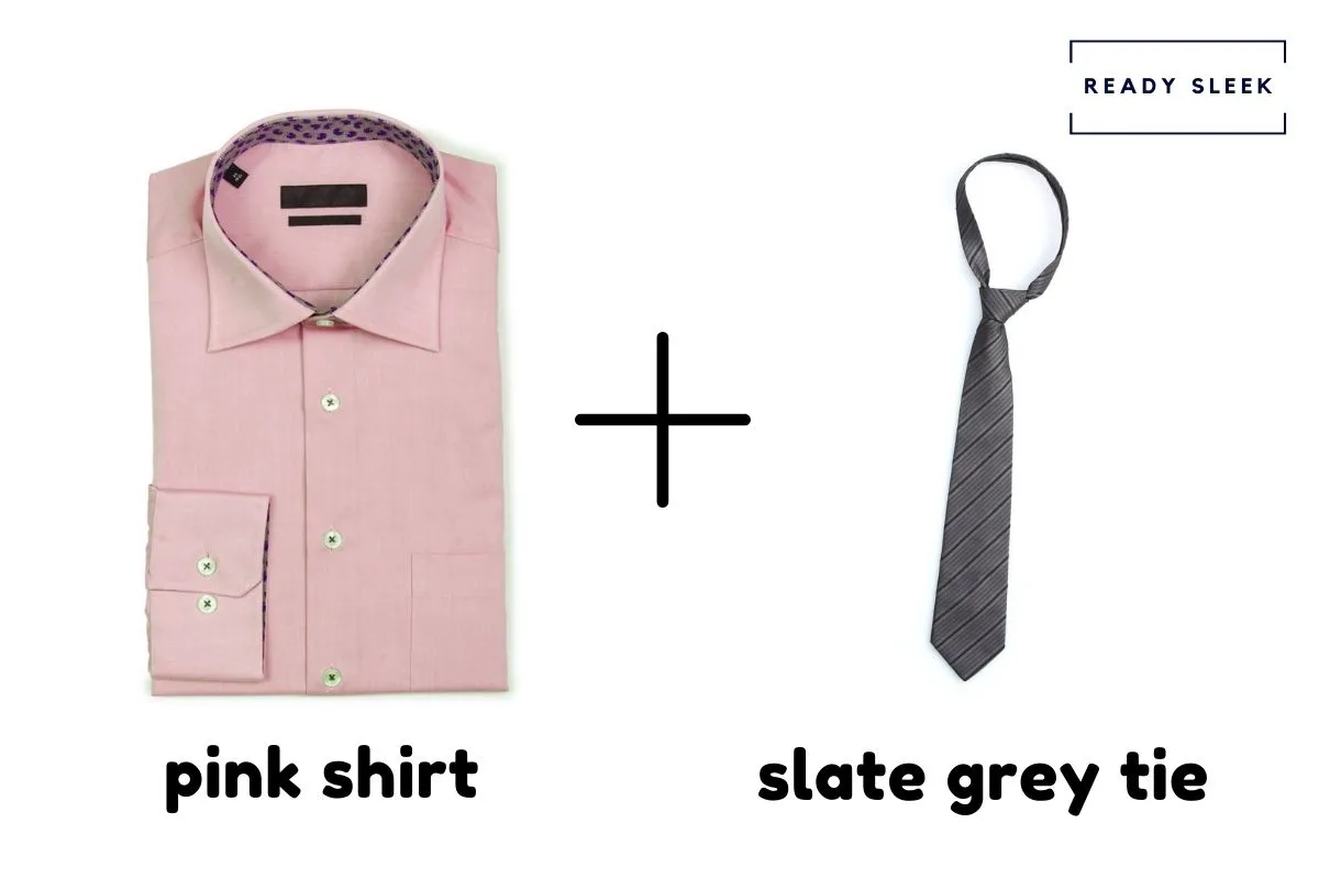 pink shirt and slate grey tie