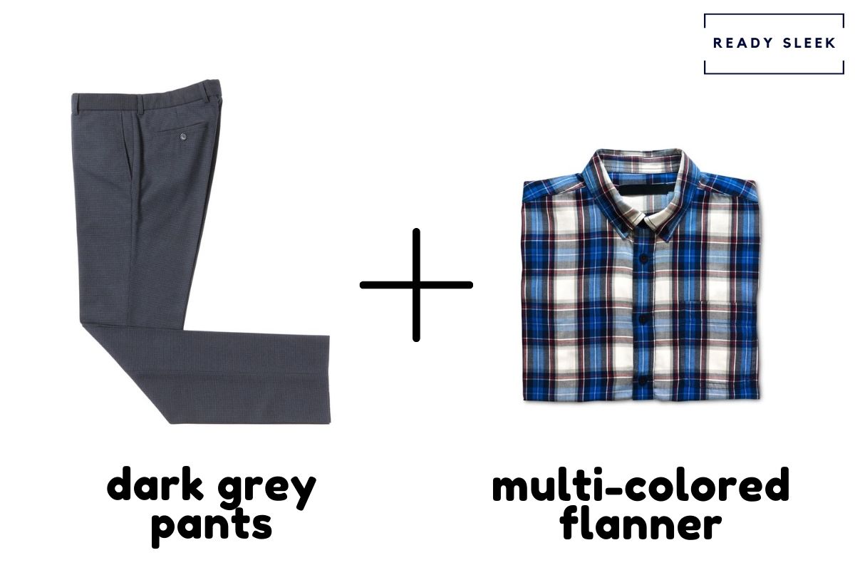 Dark Grey Pants With Multi-Colored Flannel