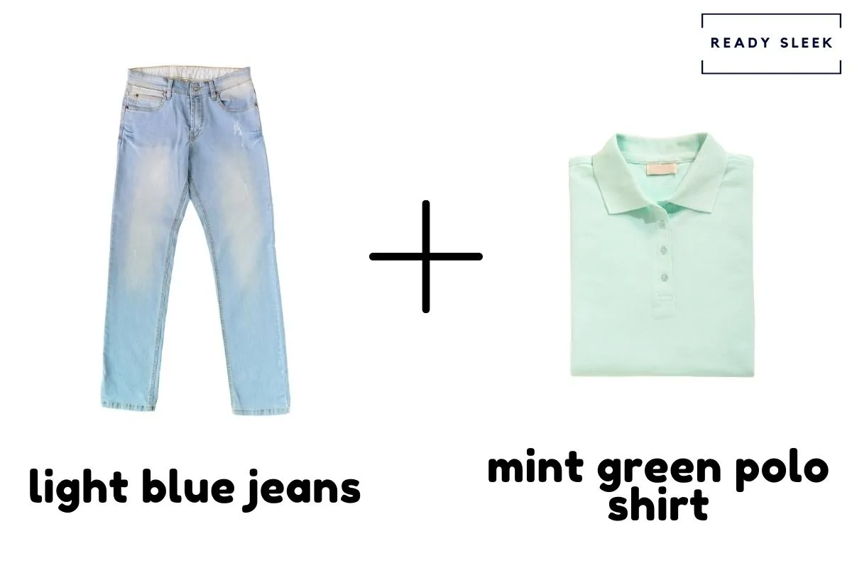 light Blue Jeans With Mint Green Polo Shirt