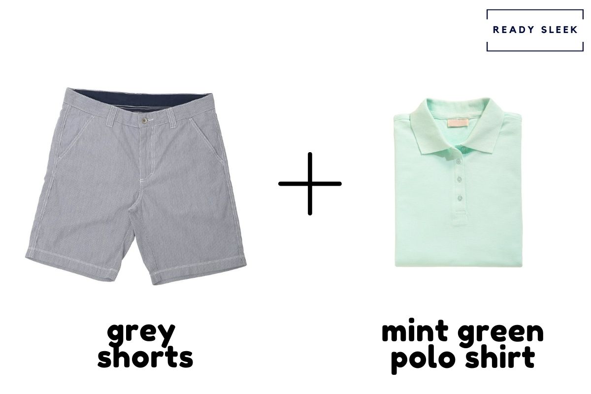 Grey Shorts With Mint Green Polo Shirt