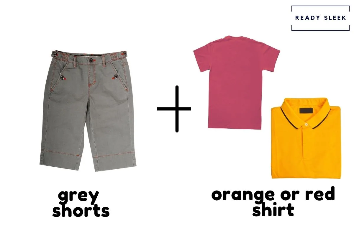 Grey Shorts With Orange Or Red Shirt