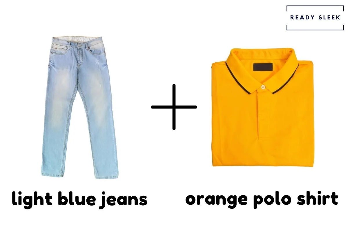 Light Blue Jeans With Orange Polo Shirt