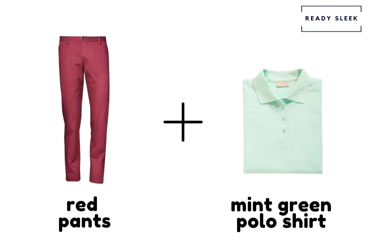 Red Pants With Mint Green Polo Shirt