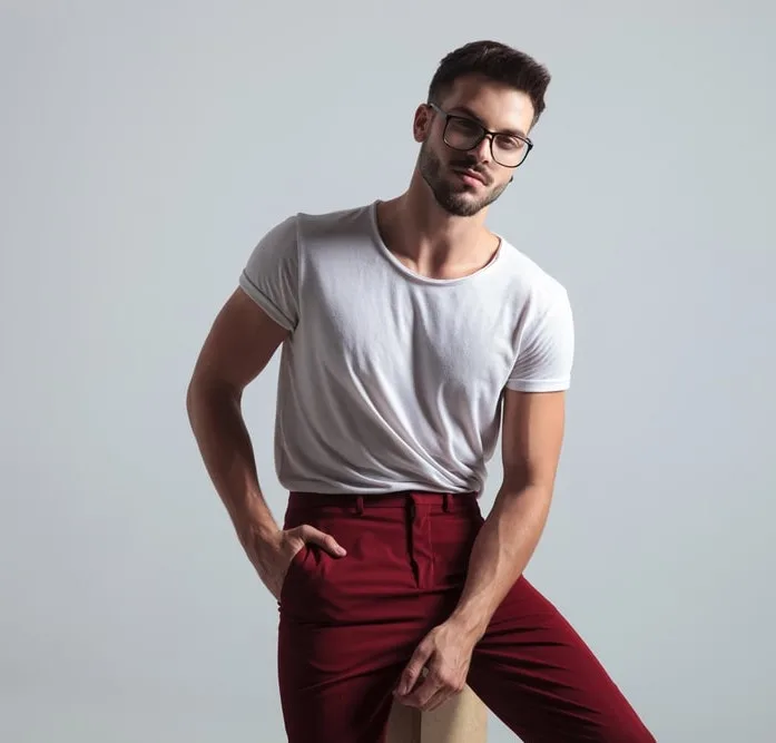 red pants and white t shirt 