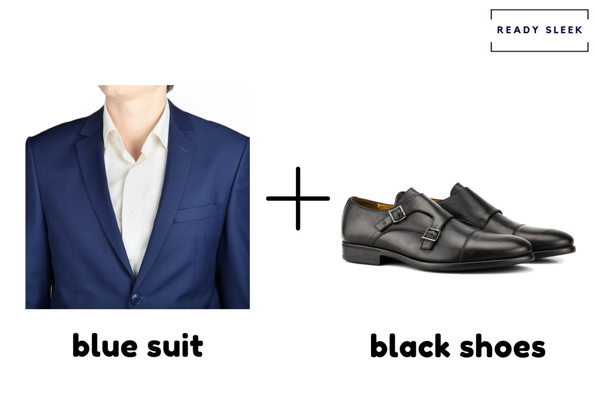 navy suit + black shoes