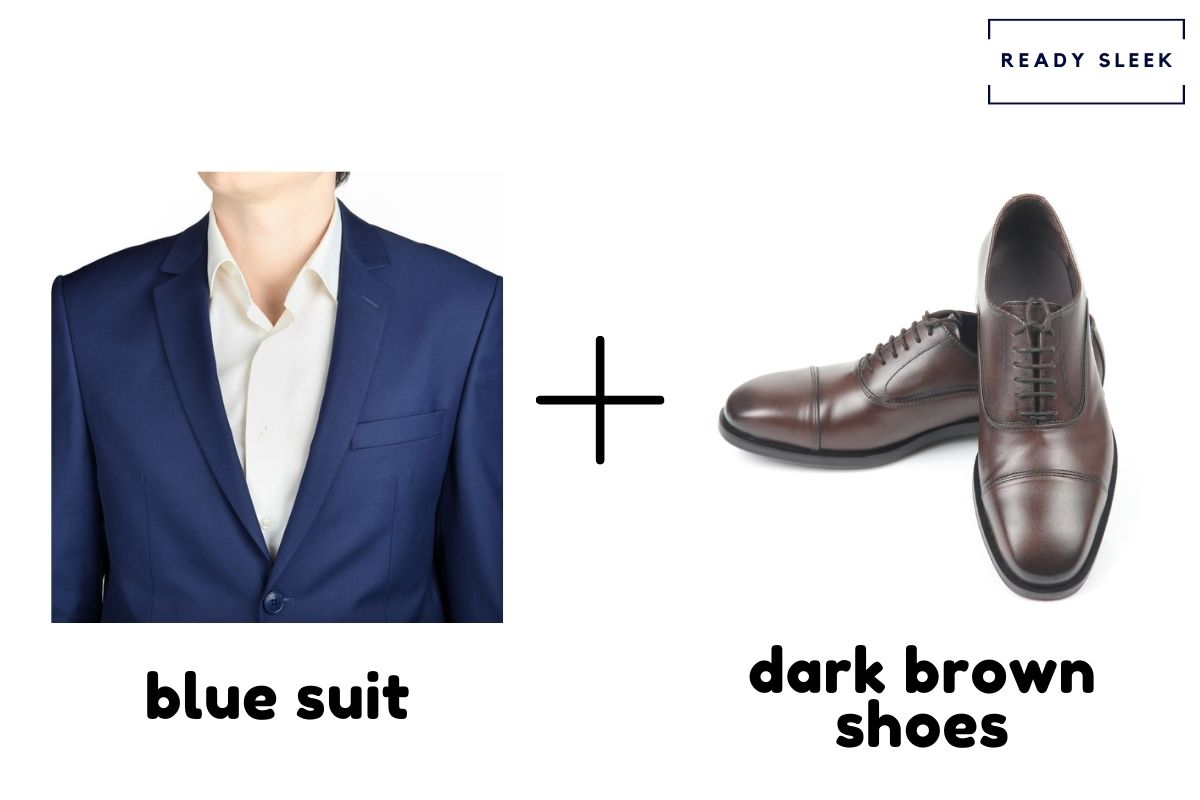 navy suit + dark brown shoes
