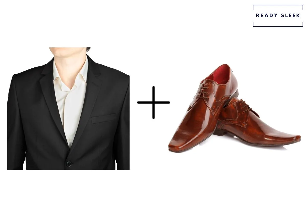 black suit and burgundy dress shoes
