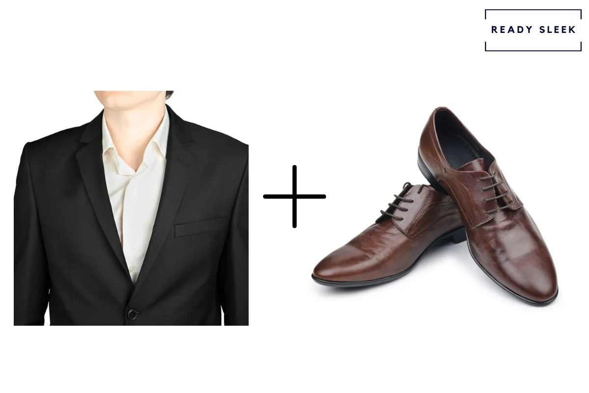 black suit and dark brown dress shoes