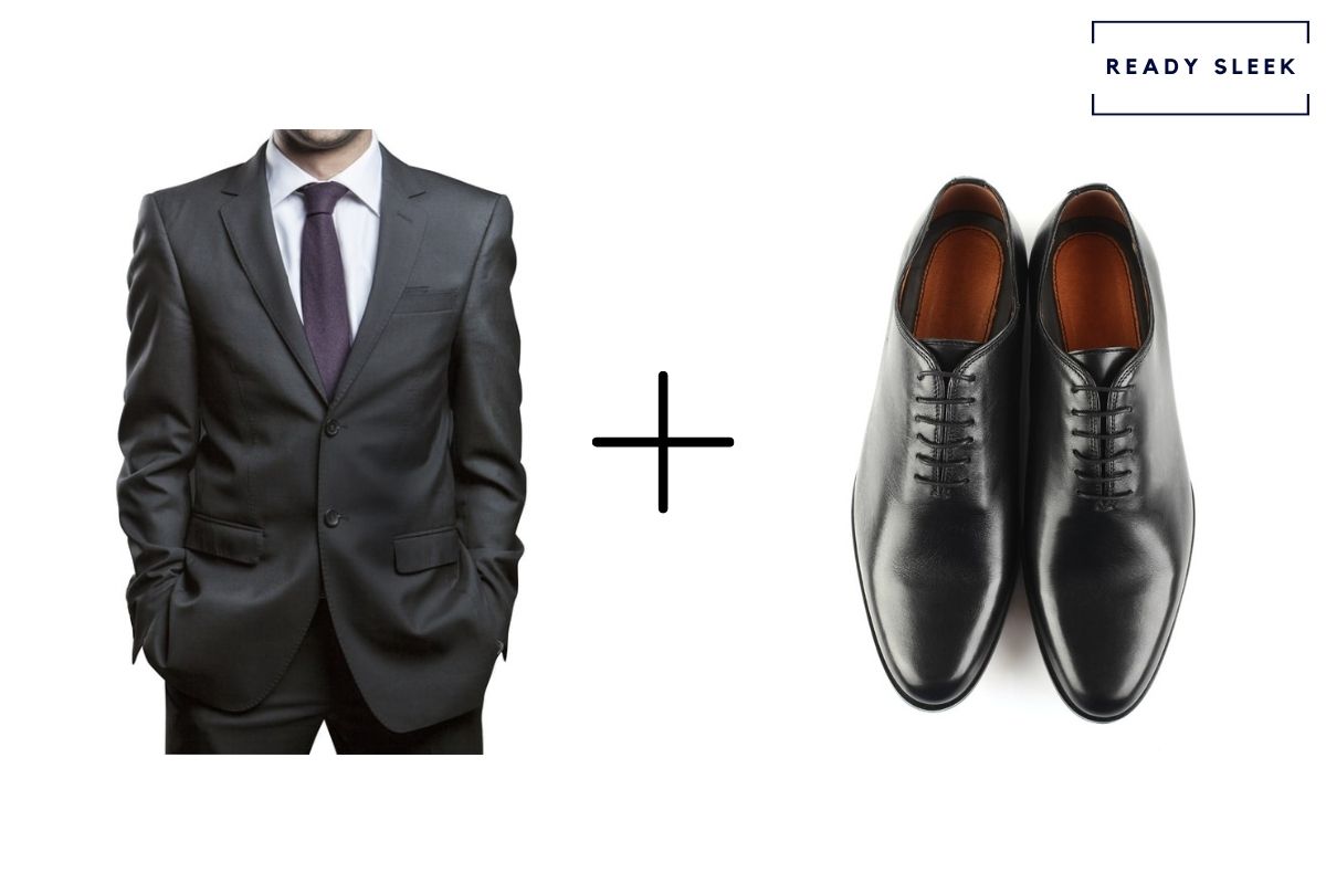 Charcoal suit with black oxford shoes