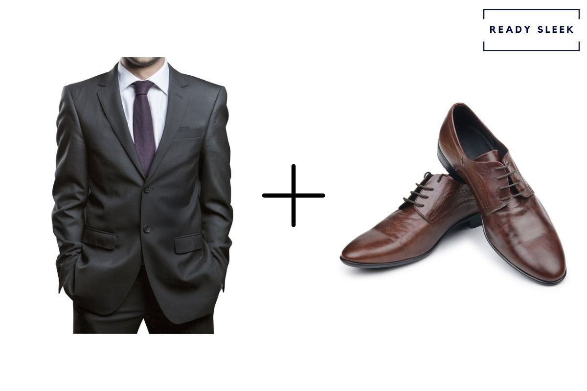 charcoal suit with dark brown shoes