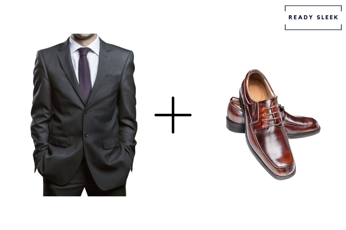 charcoal suit with oxblood shoes