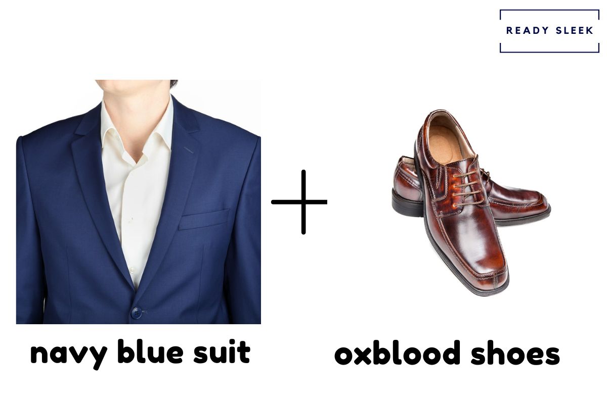 navy blue suit + oxblood suit