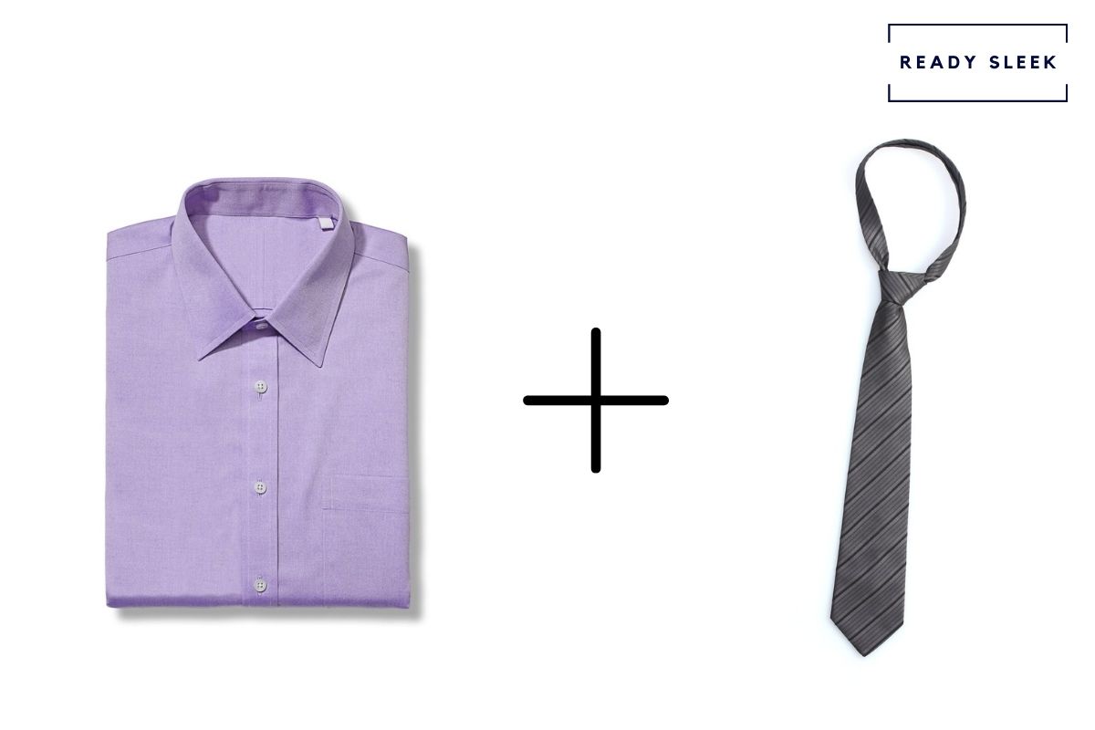 purple shirt with slate grey tie