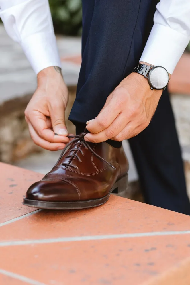 black socks and brown shoes