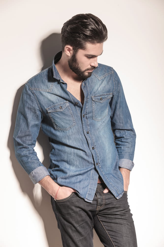 blue denim shirt and jeans