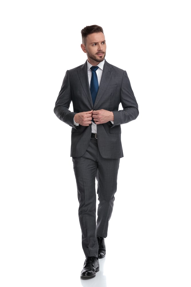 a charcoal suit