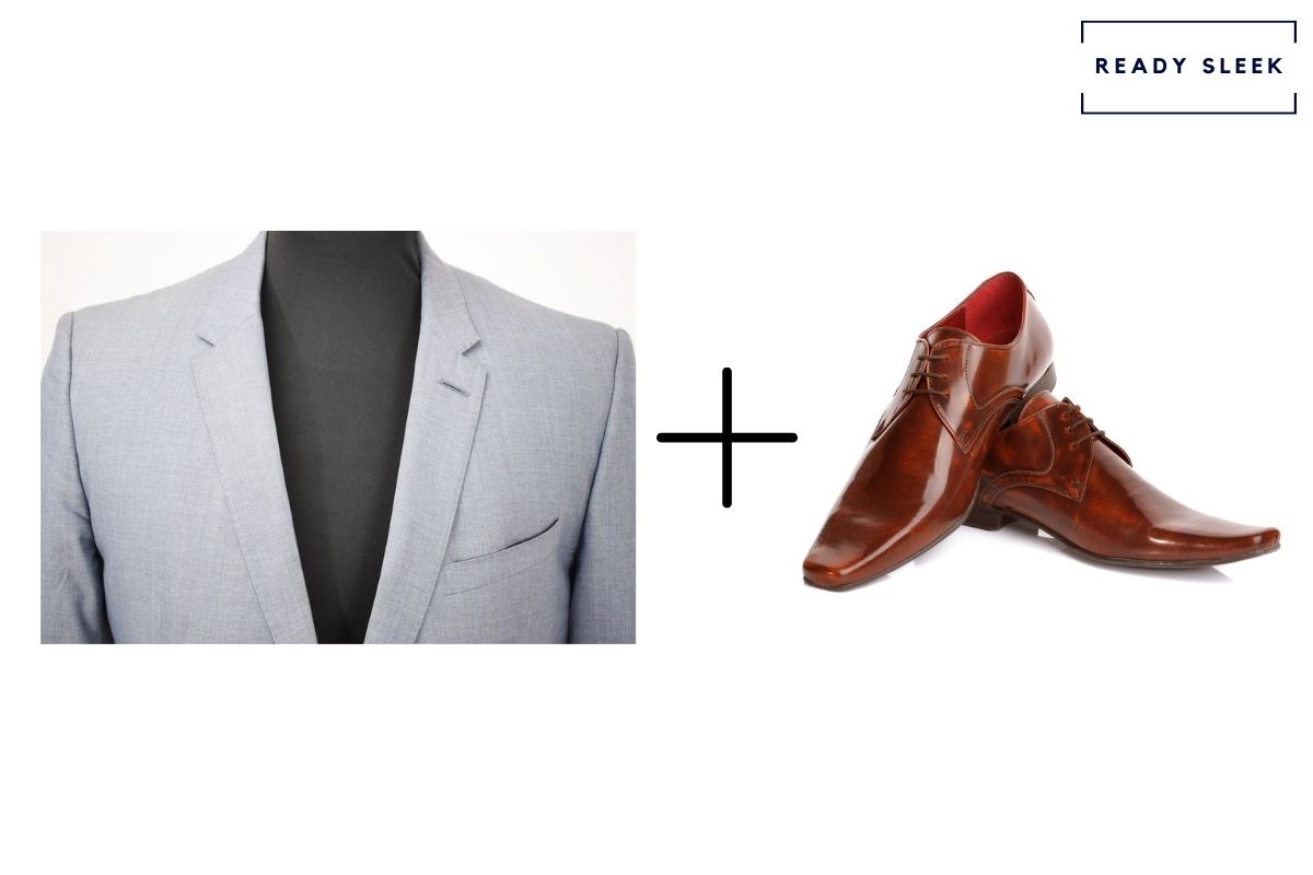 light grey suit with burgundy dress shoes