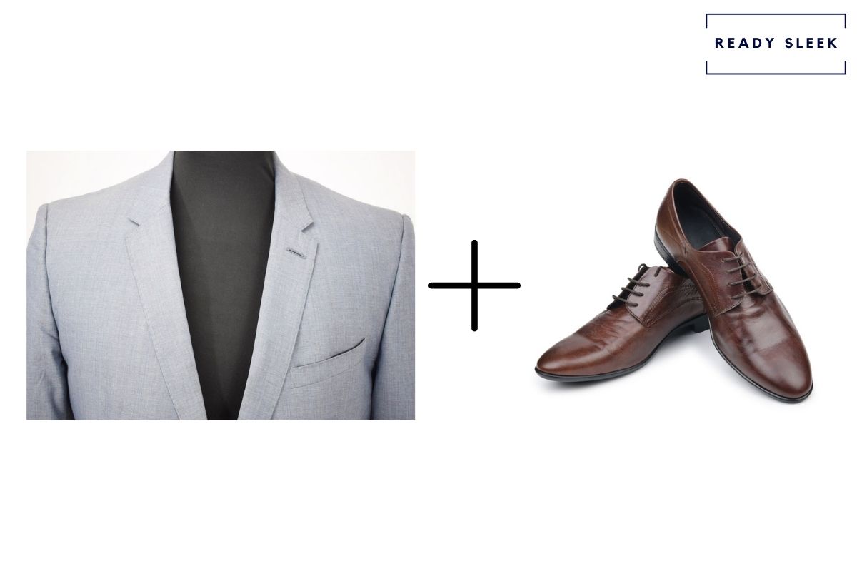 light grey suit with dark brown dress shoes 