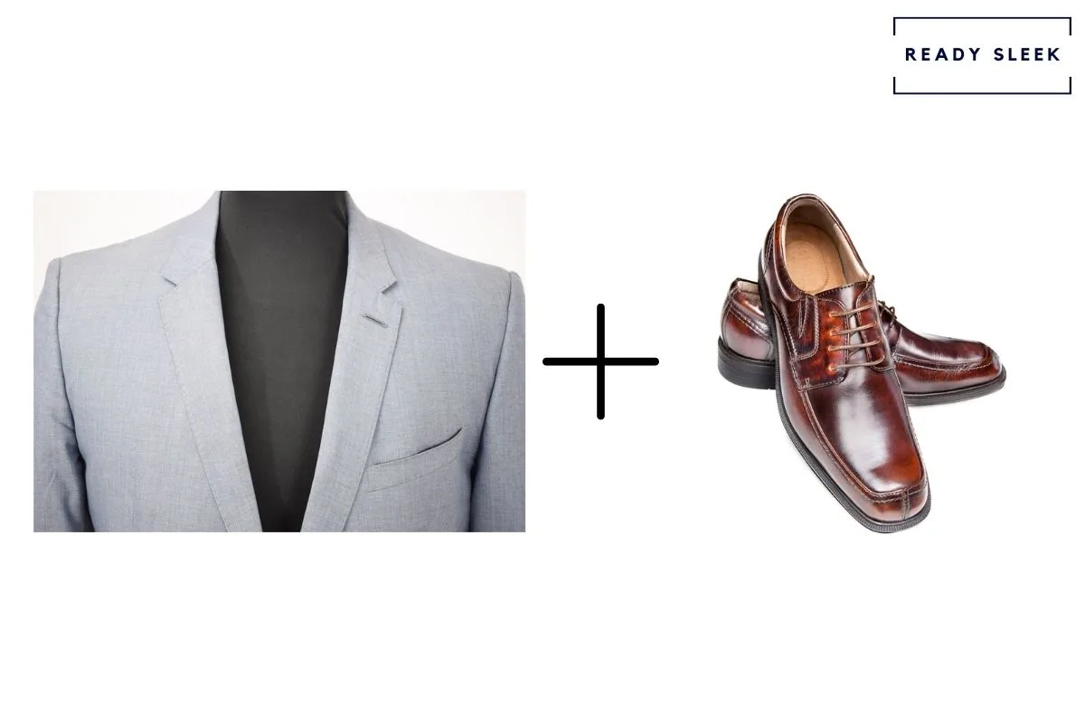 light grey suit with oxblood shoes