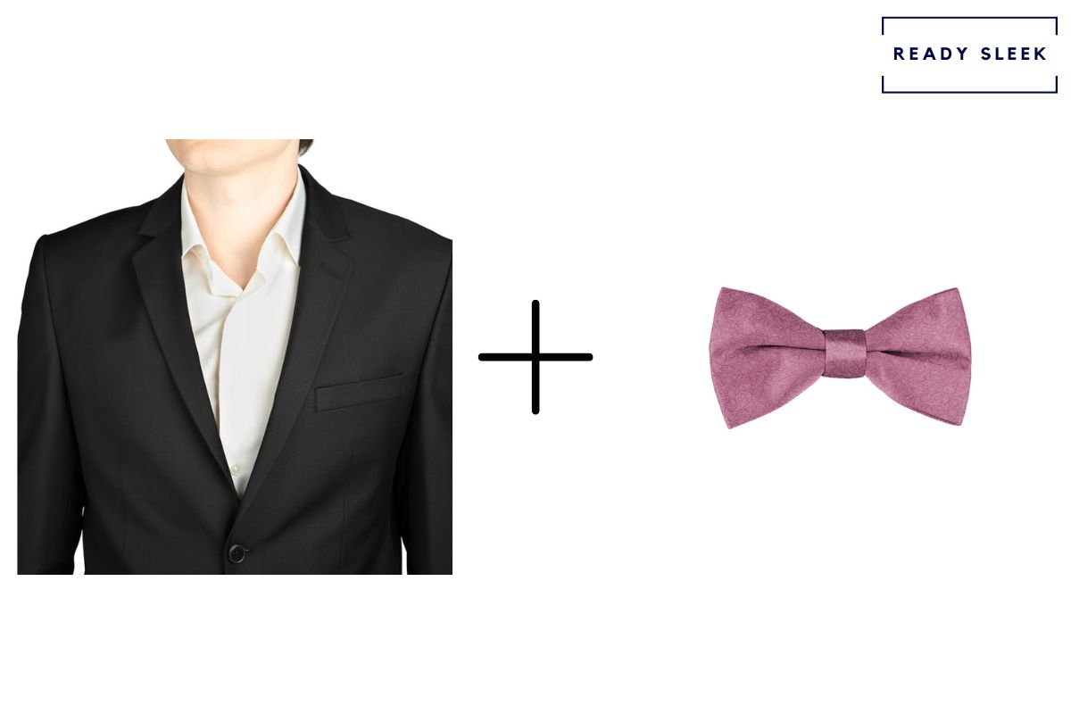 Black suit with pink bow tie