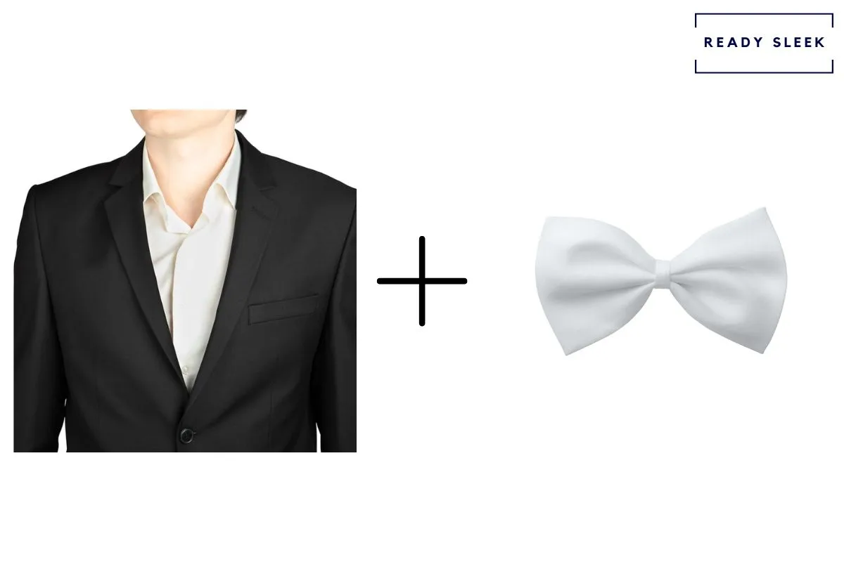 Black suit with white bow tie