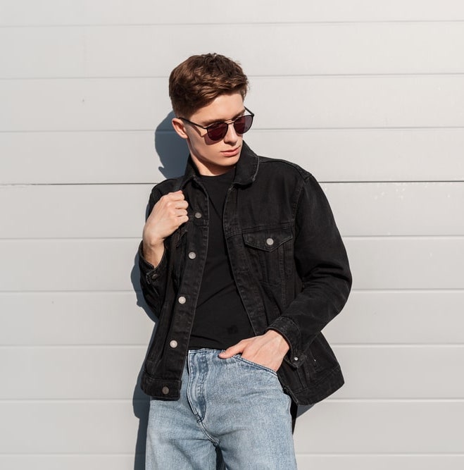 black denim jacket with black t shirt