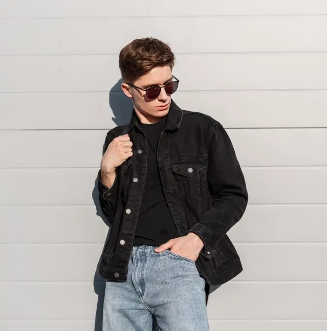 black denim jacket with black t shirt