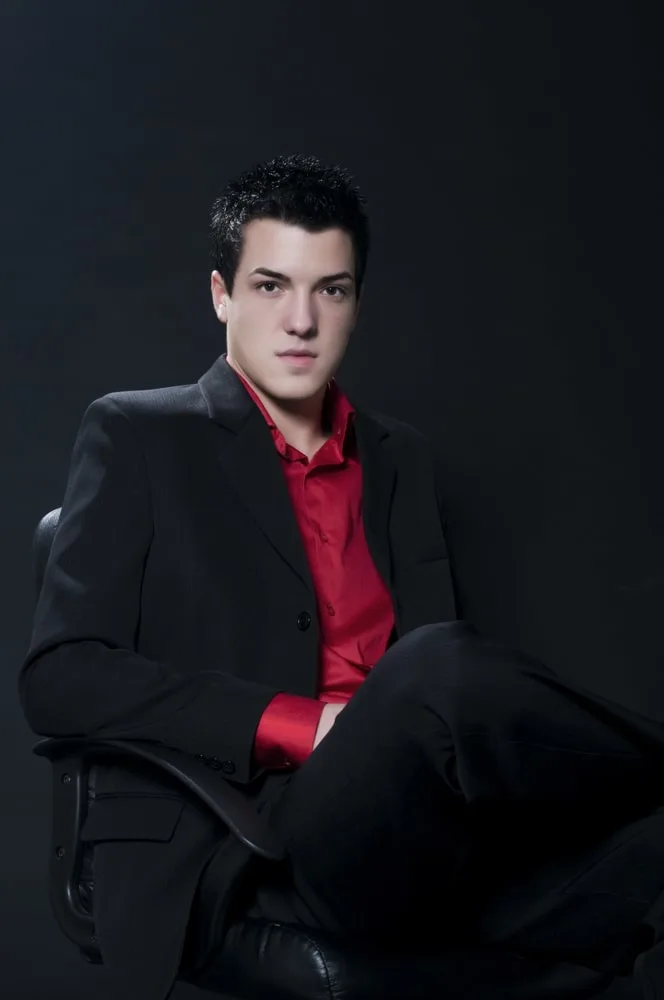 Red shirt black jacket sale