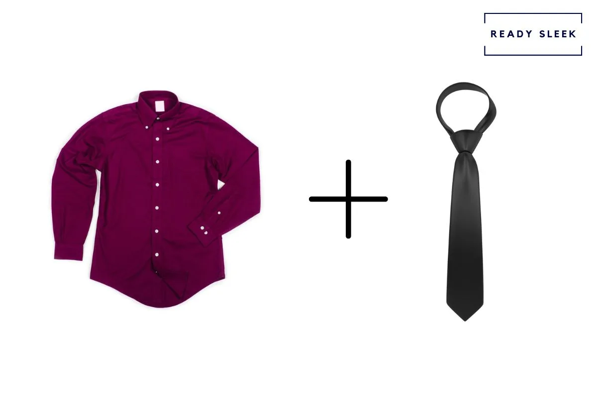 burgundy shirt + black tie