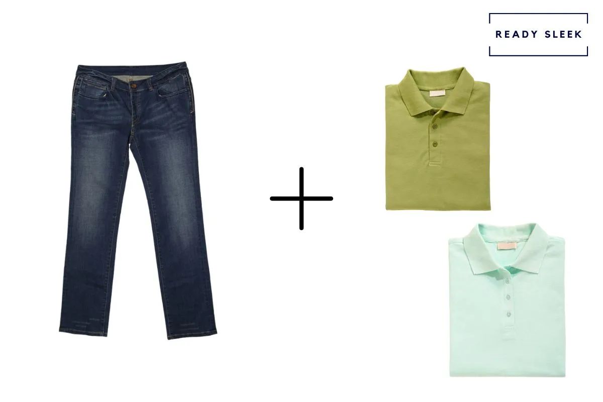 dark blue jeans + olive green polo shirt Images + mint green polo shirt 