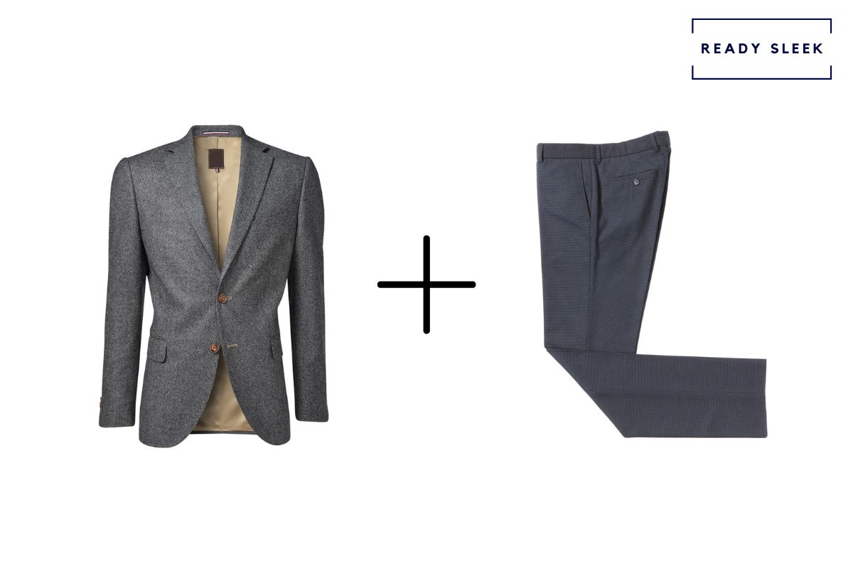 dark grey blazer + slate grey pants