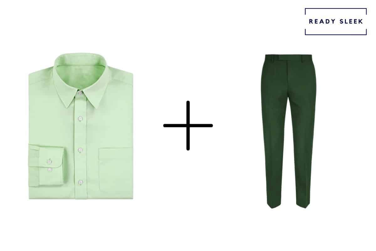 green mens dress shirt + dark green pants