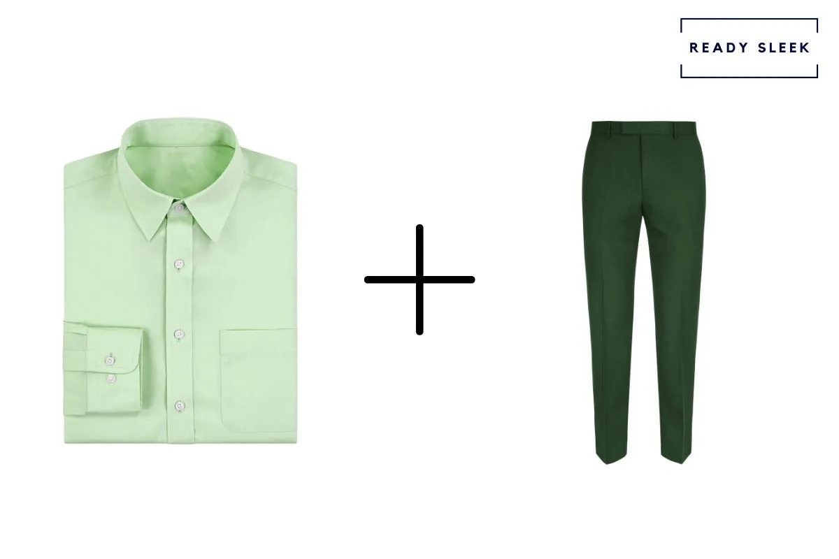 green mens dress shirt + dark green pants